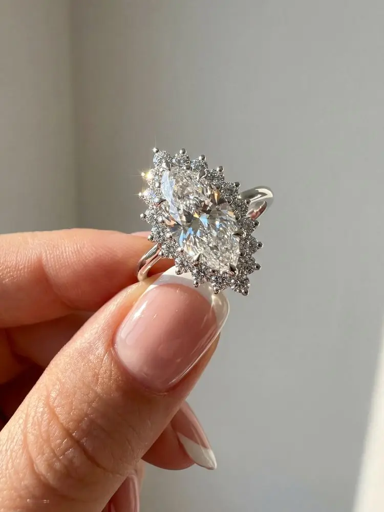 925 Sterling Silver Simplicity Marquise Surround Zircon Ring For Women Engagement Wedding Luxury High Quality Fine Jewelry