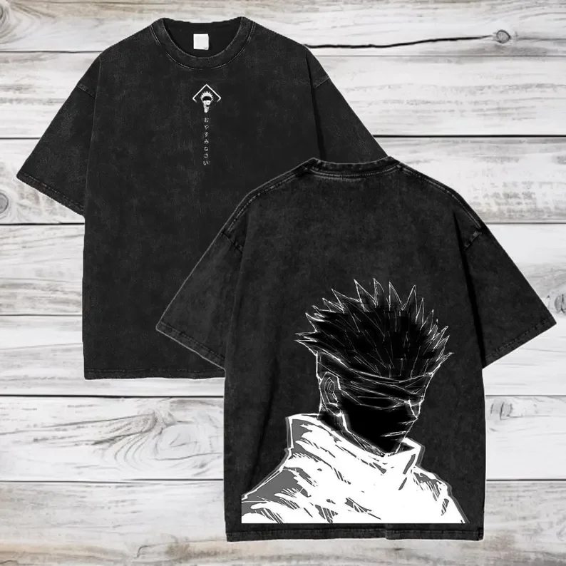 2026 Gojo Satoru Jujutsu Kaisen Anime Printed T-shirt Men's and Women's Washed T-shirt High Quality Vintage Cotton T-shirt Tops