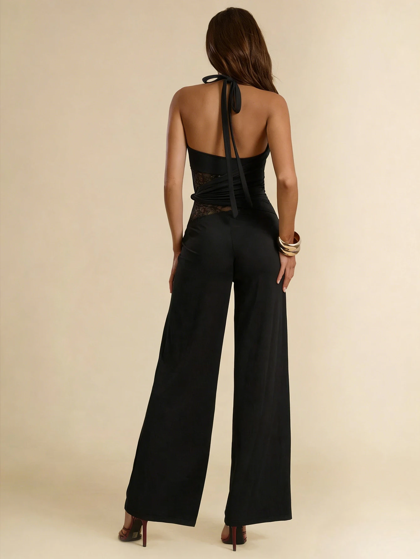 Sexy Style Crisscross Halter Jumpsuit, Backless Wide Leg Romper for Party & Club