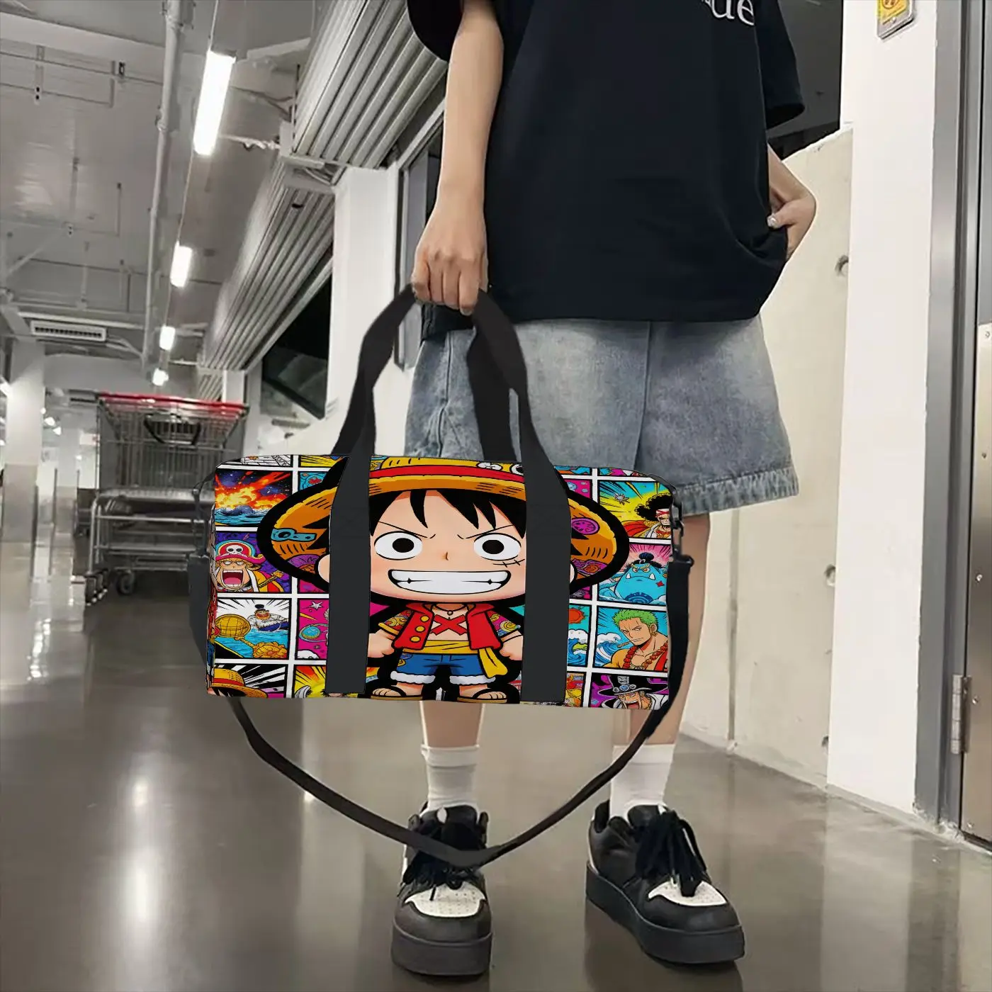 One Piece Luffy Anime Print Duffel Bag, Large Capacity Multi-pocket Travel Gym Bag, Overnight Weekender Bag