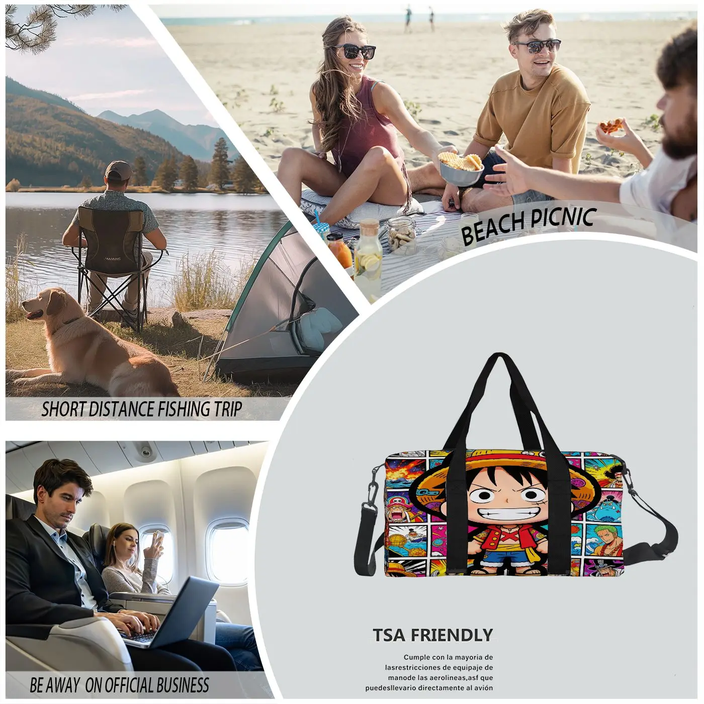 One Piece Luffy Anime Print Duffel Bag, Large Capacity Multi-pocket Travel Gym Bag, Overnight Weekender Bag