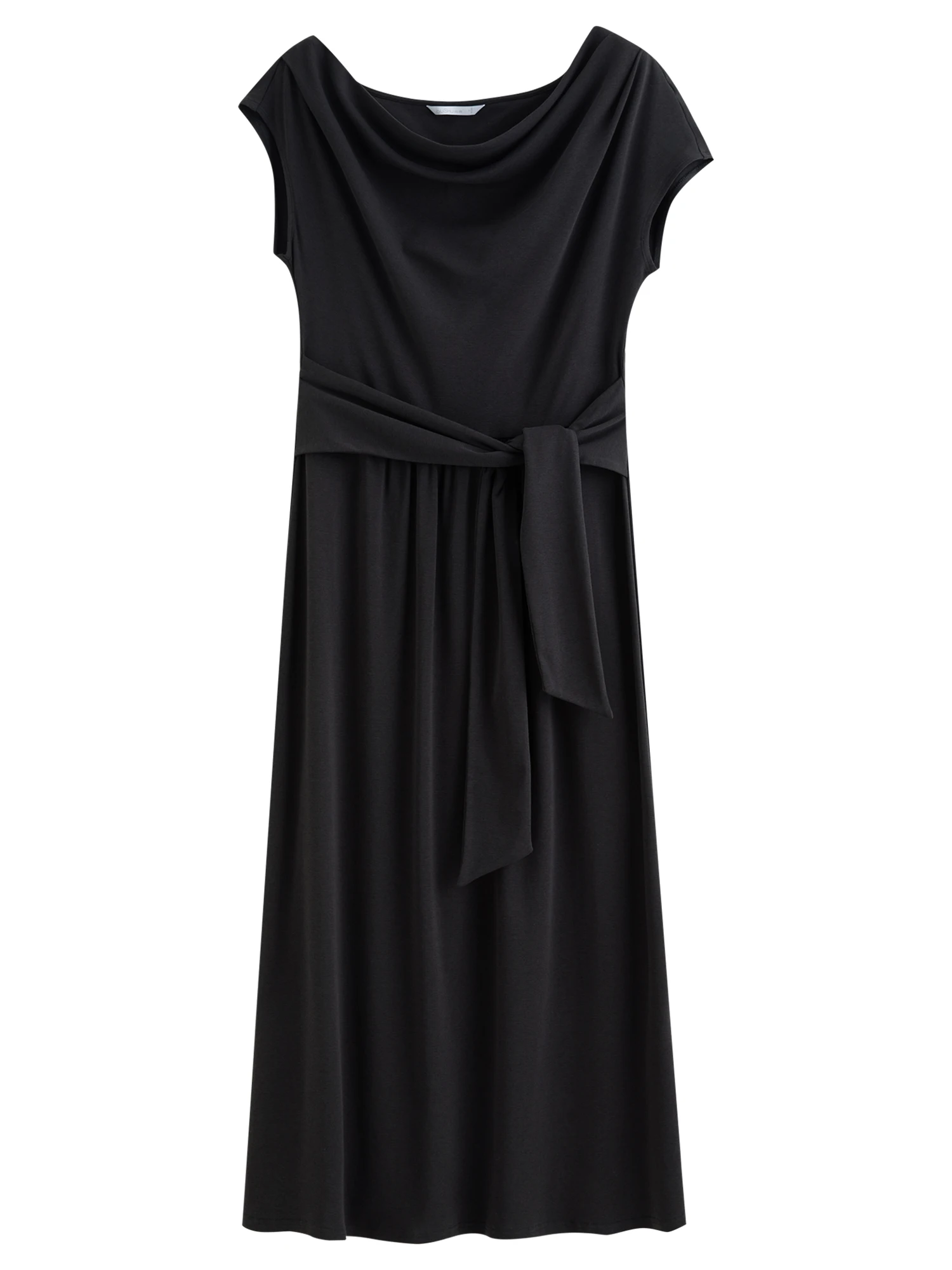 DUSHU 2026 Summer Women's Cowl Neck Maxi Dress Acetate Linen Cotton Blend Short Sleeve Long Dress for Soft Elegant Resort Style