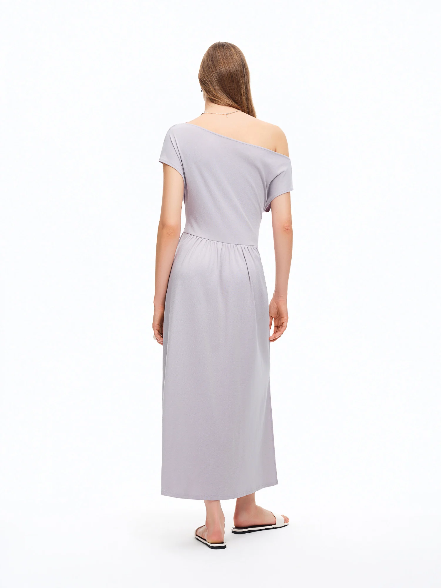 DUSHU 2026 Summer Women's Cowl Neck Maxi Dress Acetate Linen Cotton Blend Short Sleeve Long Dress for Soft Elegant Resort Style