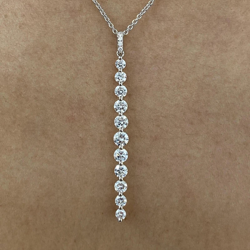OXTAO Luxury Moissanite Pendant Necklace D Color VVS1 14K Gold Filled Tassel Lariat Necklace Elegant Charm Female WeddingJewelry