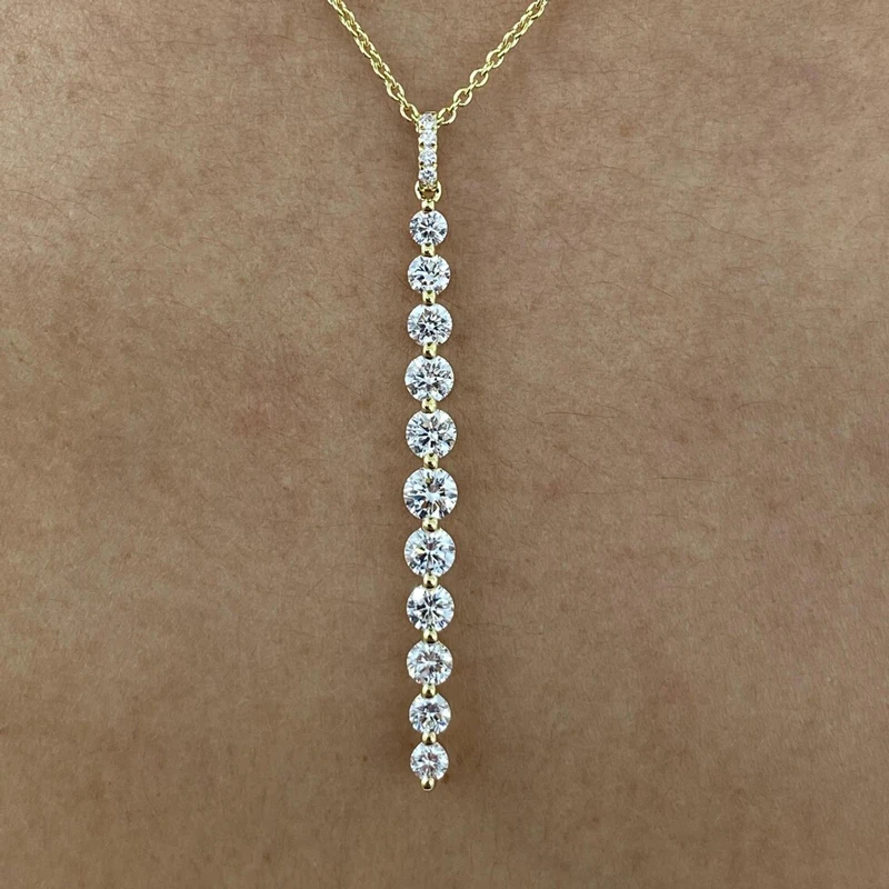 OXTAO Luxury Moissanite Pendant Necklace D Color VVS1 14K Gold Filled Tassel Lariat Necklace Elegant Charm Female WeddingJewelry