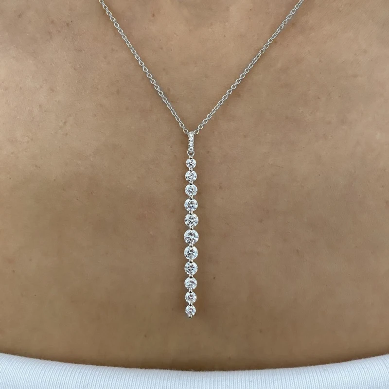 OXTAO Luxury Moissanite Pendant Necklace D Color VVS1 14K Gold Filled Tassel Lariat Necklace Elegant Charm Female WeddingJewelry