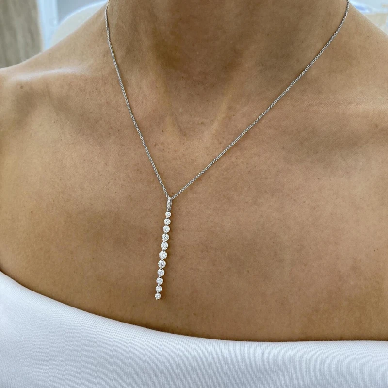 OXTAO Luxury Moissanite Pendant Necklace D Color VVS1 14K Gold Filled Tassel Lariat Necklace Elegant Charm Female WeddingJewelry