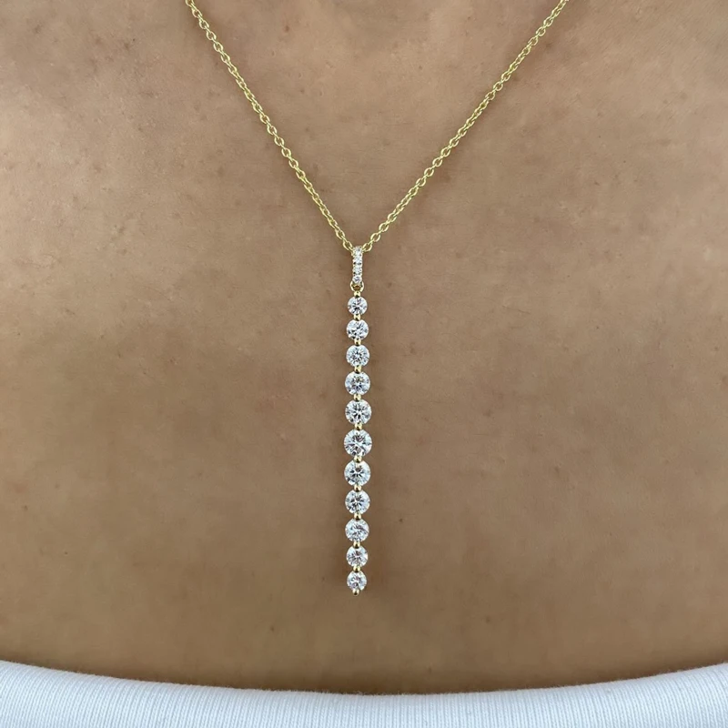OXTAO Luxury Moissanite Pendant Necklace D Color VVS1 14K Gold Filled Tassel Lariat Necklace Elegant Charm Female WeddingJewelry