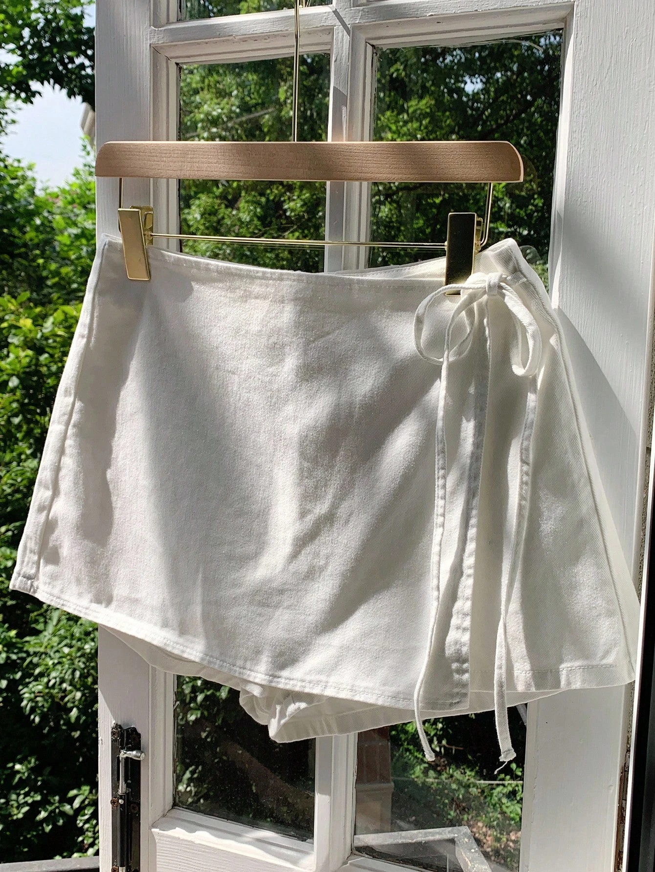 Ladies New Spring Summer Linen Solid Color Casual Sports Elastic Waist Drawstring Belted Skort for Spring Summer
