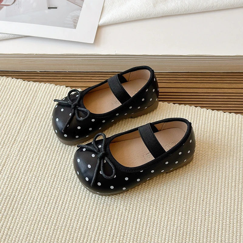Spring Toddler Girls Polka Dot Mary Jane Shoes Adorable Kids Ballet Flats With Bowtie Princess Dress Shoes for Little Girls