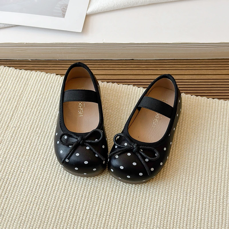 Spring Toddler Girls Polka Dot Mary Jane Shoes Adorable Kids Ballet Flats With Bowtie Princess Dress Shoes for Little Girls