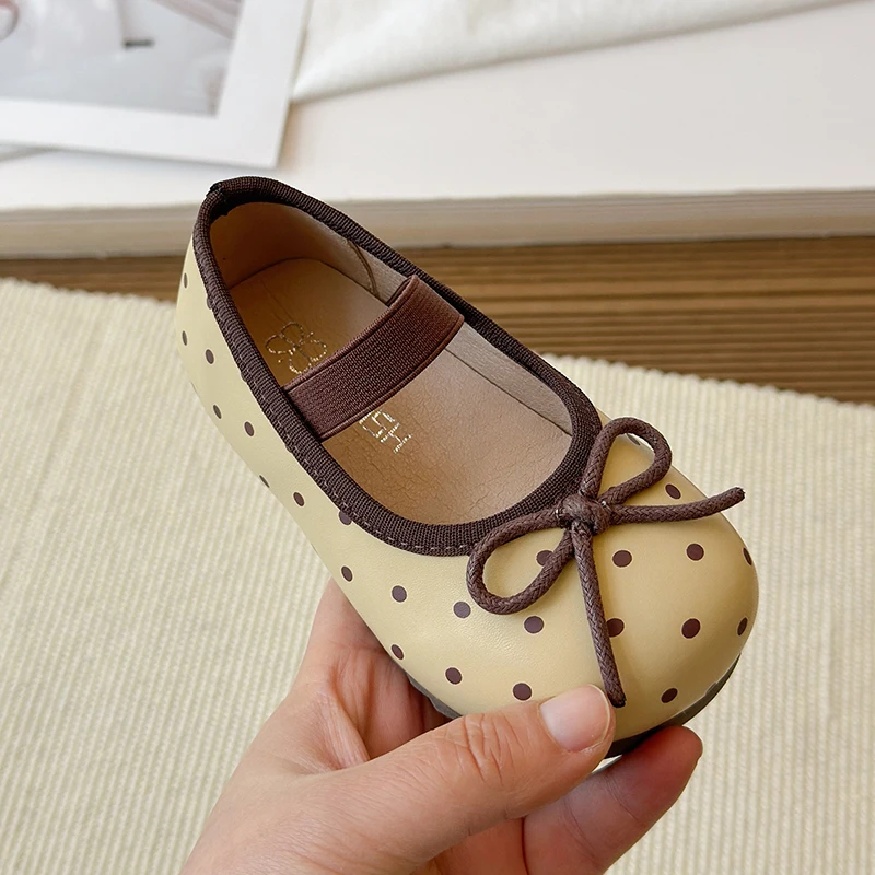 Spring Toddler Girls Polka Dot Mary Jane Shoes Adorable Kids Ballet Flats With Bowtie Princess Dress Shoes for Little Girls