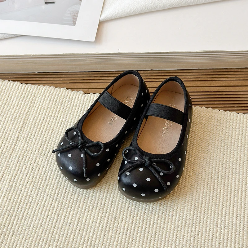 Spring Toddler Girls Polka Dot Mary Jane Shoes Adorable Kids Ballet Flats With Bowtie Princess Dress Shoes for Little Girls
