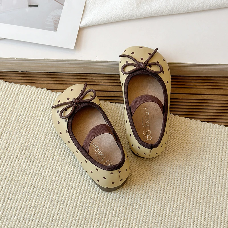 Spring Toddler Girls Polka Dot Mary Jane Shoes Adorable Kids Ballet Flats With Bowtie Princess Dress Shoes for Little Girls