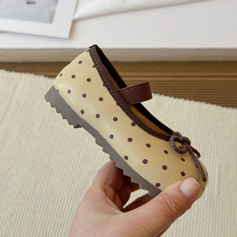Spring Toddler Girls Polka Dot Mary Jane Shoes Adorable Kids Ballet Flats With Bowtie Princess Dress Shoes for Little Girls