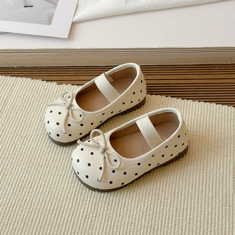 Spring Toddler Girls Polka Dot Mary Jane Shoes Adorable Kids Ballet Flats With Bowtie Princess Dress Shoes for Little Girls
