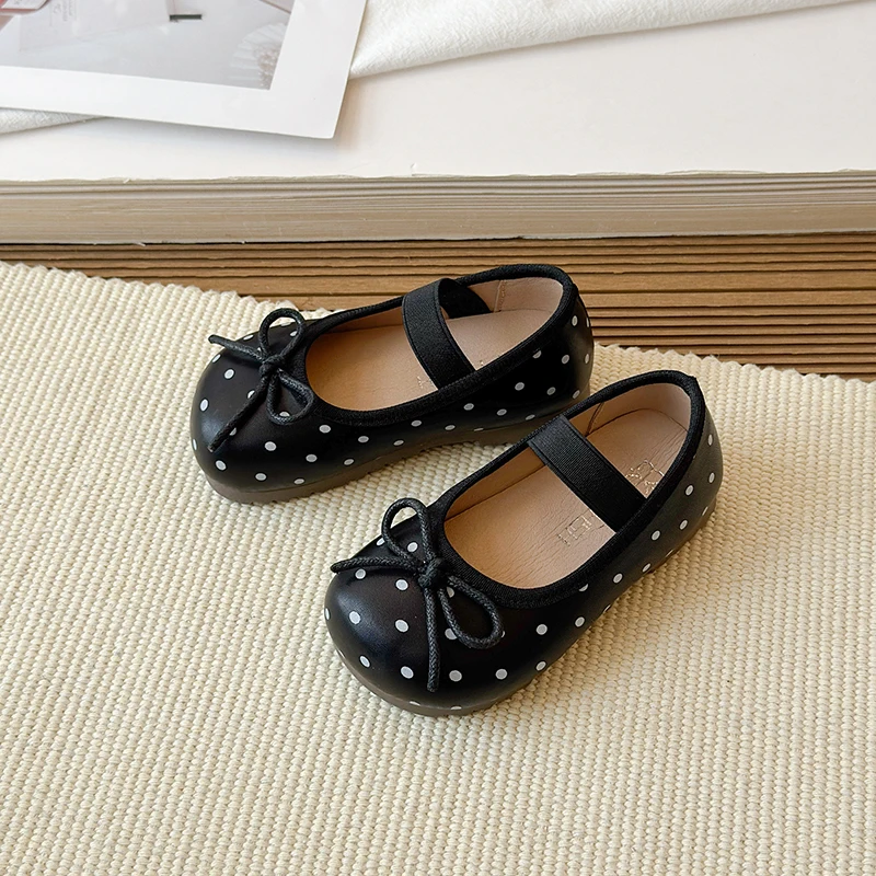 Spring Toddler Girls Polka Dot Mary Jane Shoes Adorable Kids Ballet Flats With Bowtie Princess Dress Shoes for Little Girls
