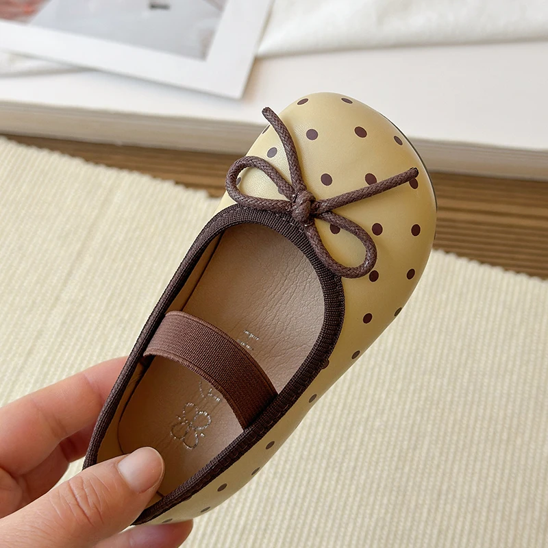 Spring Toddler Girls Polka Dot Mary Jane Shoes Adorable Kids Ballet Flats With Bowtie Princess Dress Shoes for Little Girls