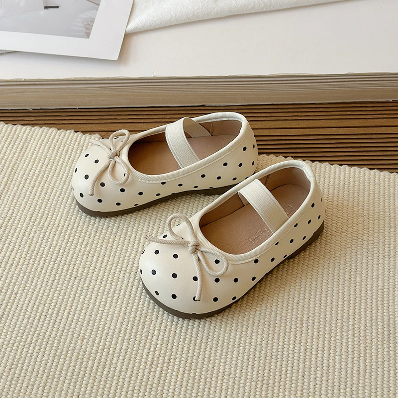 Spring Toddler Girls Polka Dot Mary Jane Shoes Adorable Kids Ballet Flats With Bowtie Princess Dress Shoes for Little Girls