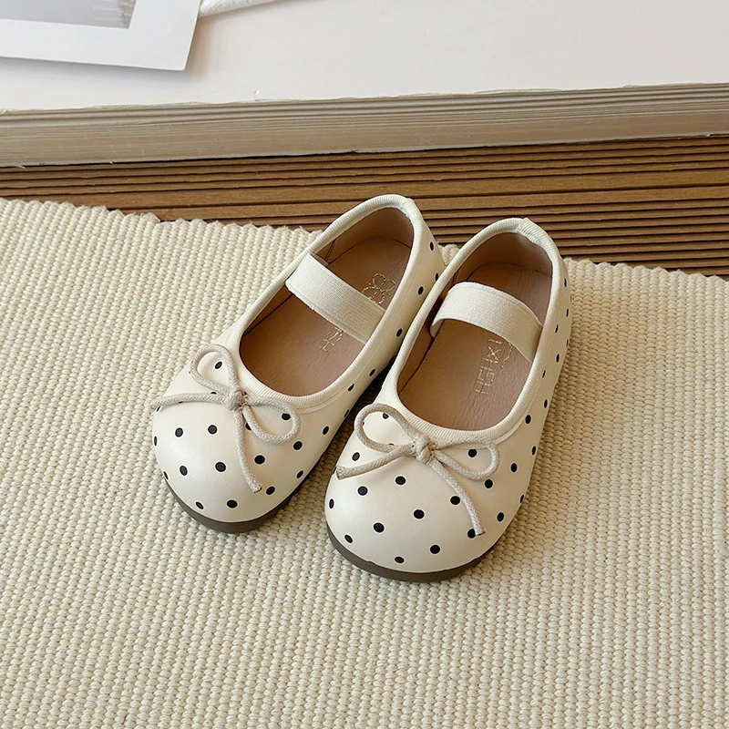 Spring Toddler Girls Polka Dot Mary Jane Shoes Adorable Kids Ballet Flats With Bowtie Princess Dress Shoes for Little Girls