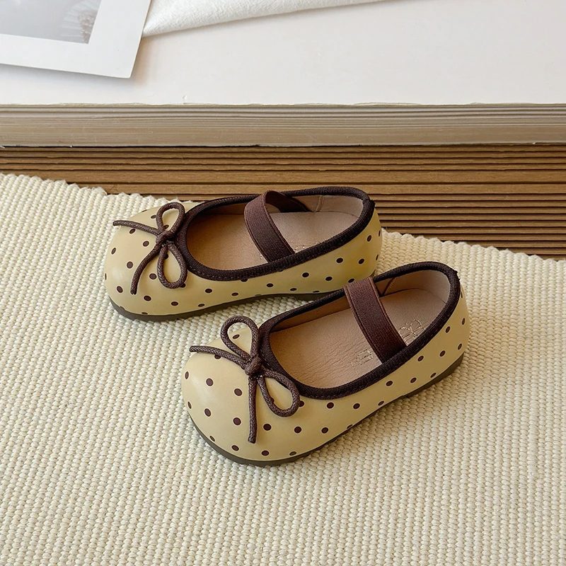 Spring Toddler Girls Polka Dot Mary Jane Shoes Adorable Kids Ballet Flats With Bowtie Princess Dress Shoes for Little Girls