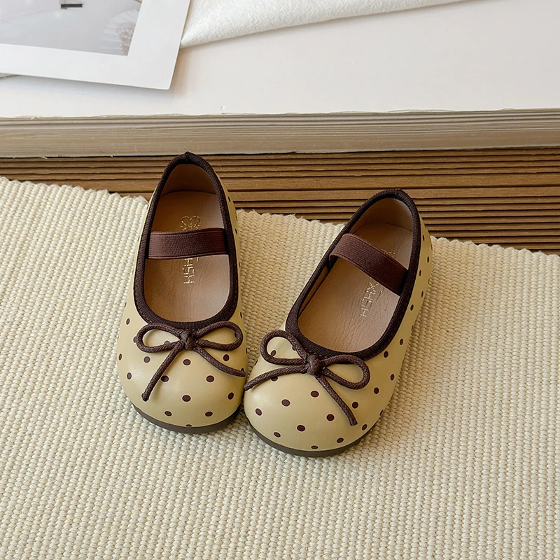Spring Toddler Girls Polka Dot Mary Jane Shoes Adorable Kids Ballet Flats With Bowtie Princess Dress Shoes for Little Girls