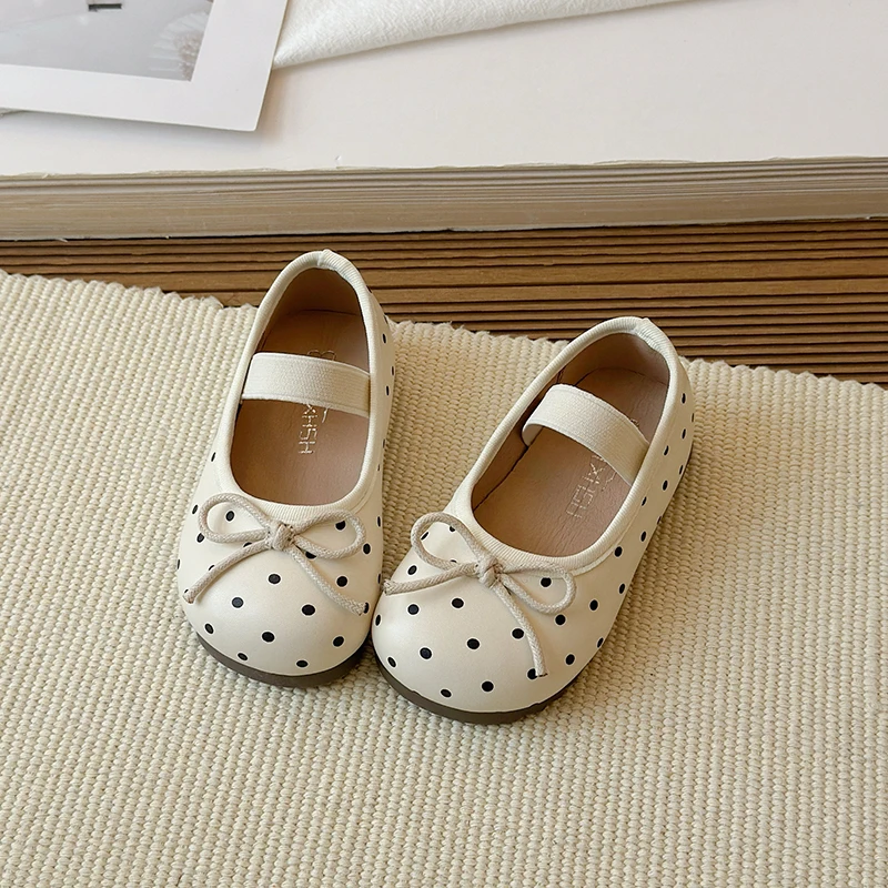 Spring Toddler Girls Polka Dot Mary Jane Shoes Adorable Kids Ballet Flats With Bowtie Princess Dress Shoes for Little Girls