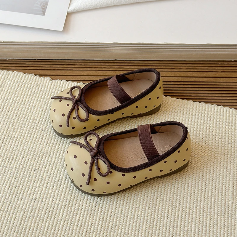 Spring Toddler Girls Polka Dot Mary Jane Shoes Adorable Kids Ballet Flats With Bowtie Princess Dress Shoes for Little Girls
