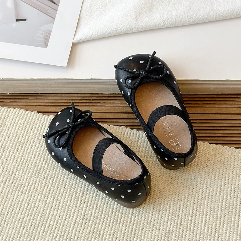 Spring Toddler Girls Polka Dot Mary Jane Shoes Adorable Kids Ballet Flats With Bowtie Princess Dress Shoes for Little Girls