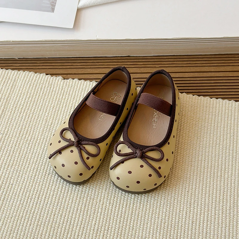 Spring Toddler Girls Polka Dot Mary Jane Shoes Adorable Kids Ballet Flats With Bowtie Princess Dress Shoes for Little Girls
