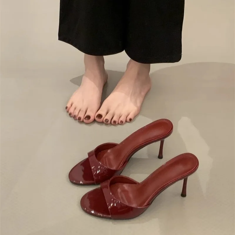 Designer Summer Fashion Open Toe Women Slipper Slip On Elegant Thin Heel Dress Pumps Ladies Stripper Banquet Sandals Zapatillas