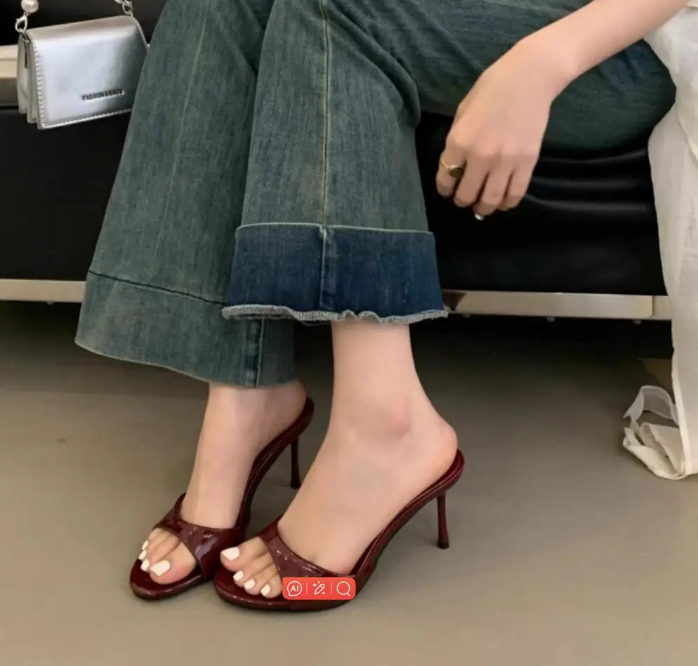 Designer Summer Fashion Open Toe Women Slipper Slip On Elegant Thin Heel Dress Pumps Ladies Stripper Banquet Sandals Zapatillas
