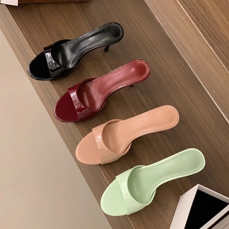 Designer Summer Fashion Open Toe Women Slipper Slip On Elegant Thin Heel Dress Pumps Ladies Stripper Banquet Sandals Zapatillas