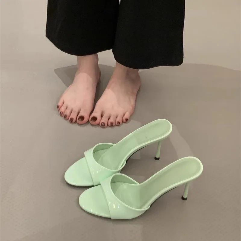 Designer Summer Fashion Open Toe Women Slipper Slip On Elegant Thin Heel Dress Pumps Ladies Stripper Banquet Sandals Zapatillas