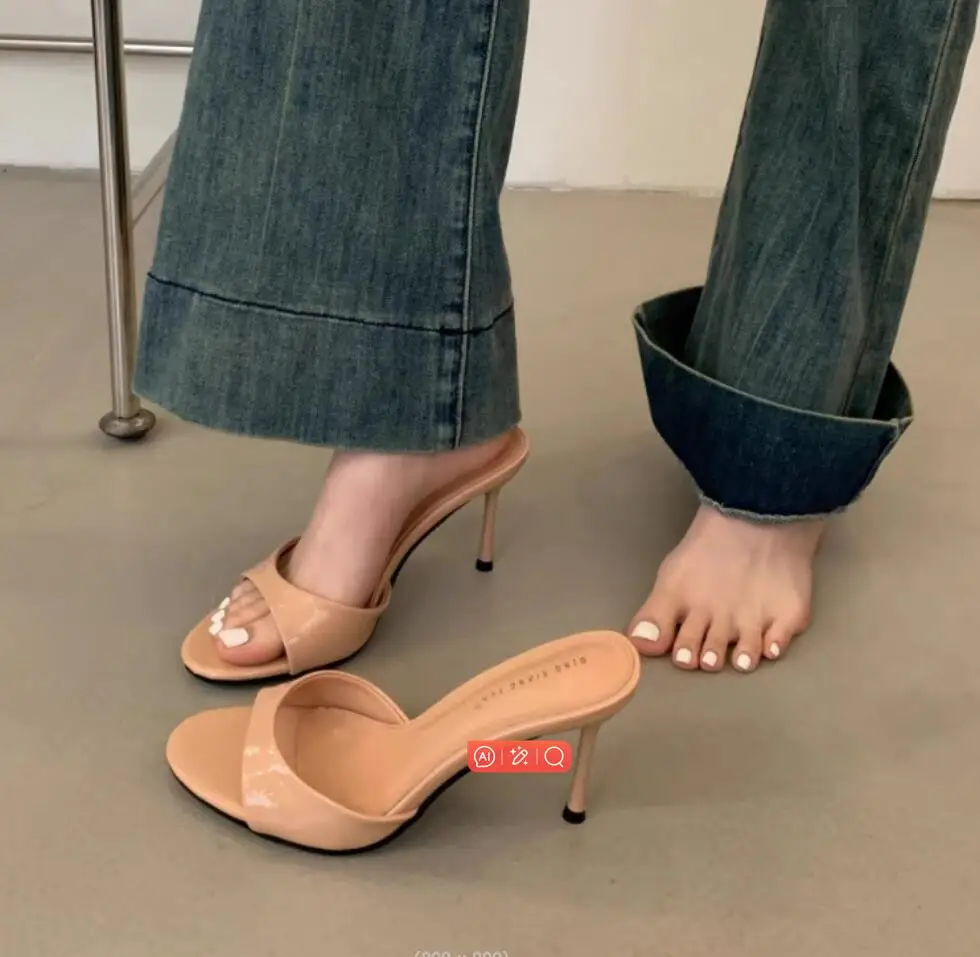 Designer Summer Fashion Open Toe Women Slipper Slip On Elegant Thin Heel Dress Pumps Ladies Stripper Banquet Sandals Zapatillas
