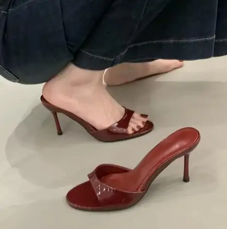 Designer Summer Fashion Open Toe Women Slipper Slip On Elegant Thin Heel Dress Pumps Ladies Stripper Banquet Sandals Zapatillas