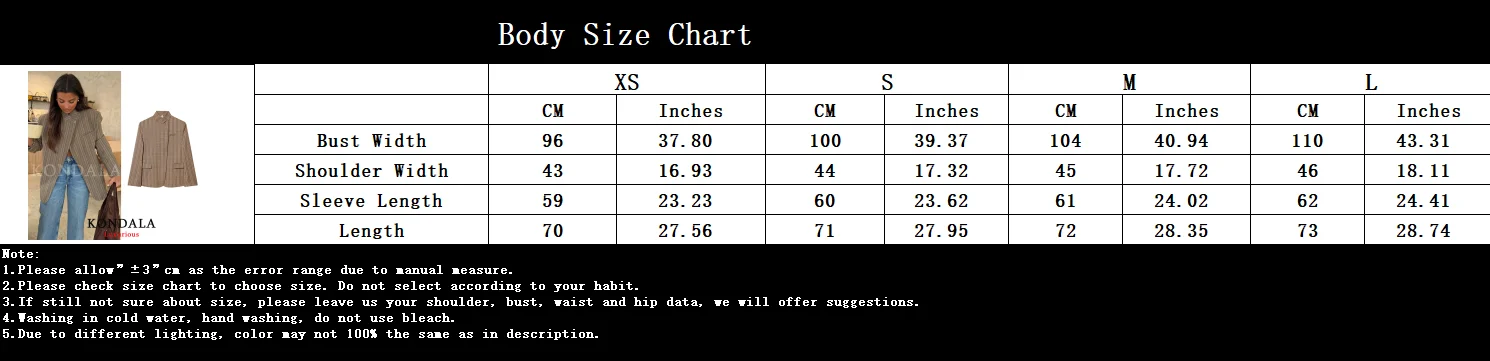 KONDALA Office Lady Chic Plaid Women Blazer Single Button Front Split Oversize Blazer Fashion 2026 Spring Summer Office Lady Top