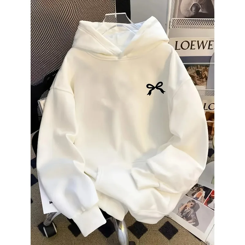 Fashionable bow print hooded sweatshirt men's comfortable loose sweatshirt fashionable casual hip-hop sweatshirt Harajuku