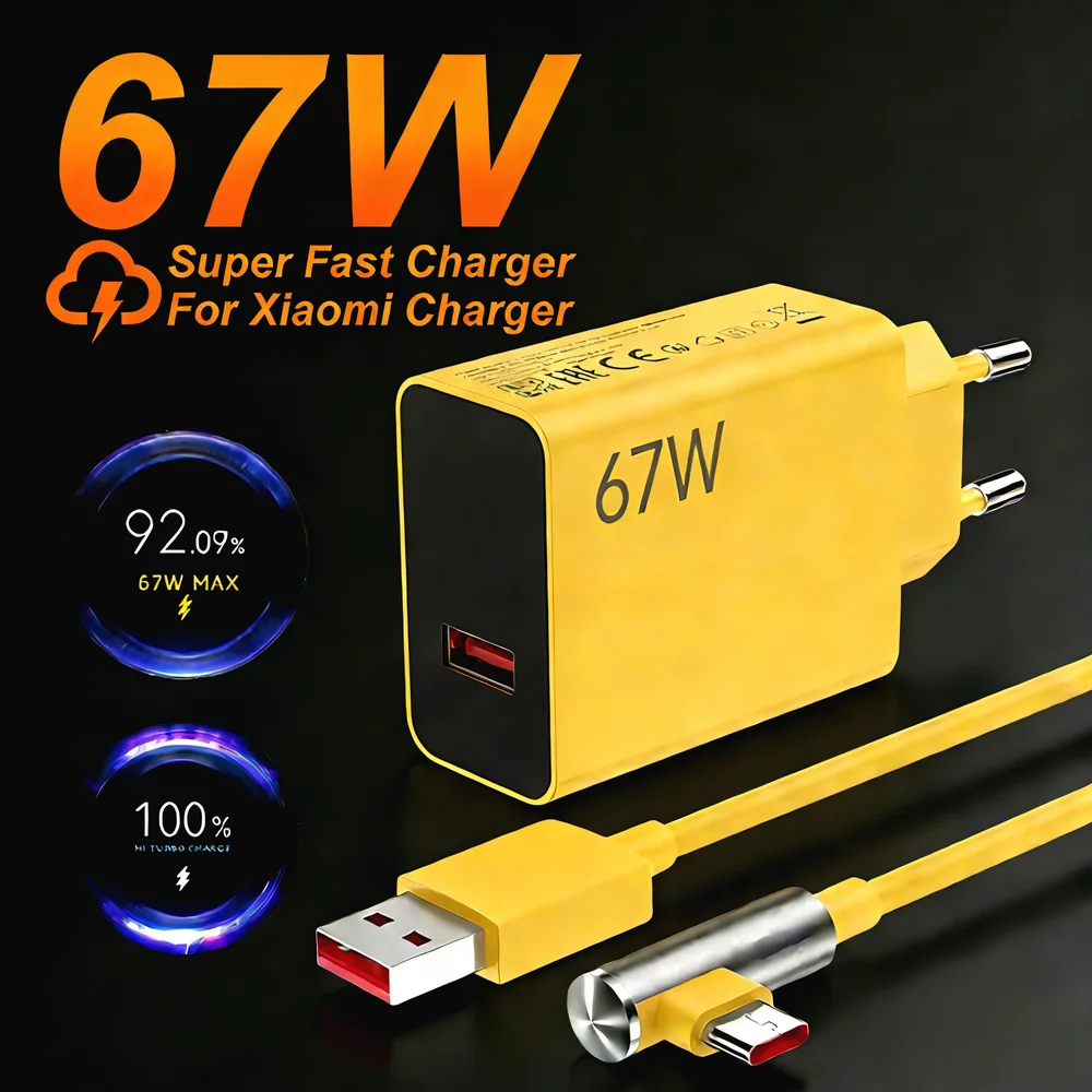 67W Super Fast USB Charger For Xiaomi 13 14 15 Ultra Redmi Note 14 15 Pro POCO F6 F7 X6 X7 Pro Type C Rapid Charging Elbow Cable