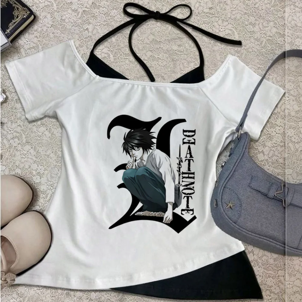 Death Note crop top women goth cutecore gothic 2000s scene tshirt kawaii streetwear anime cheap cute