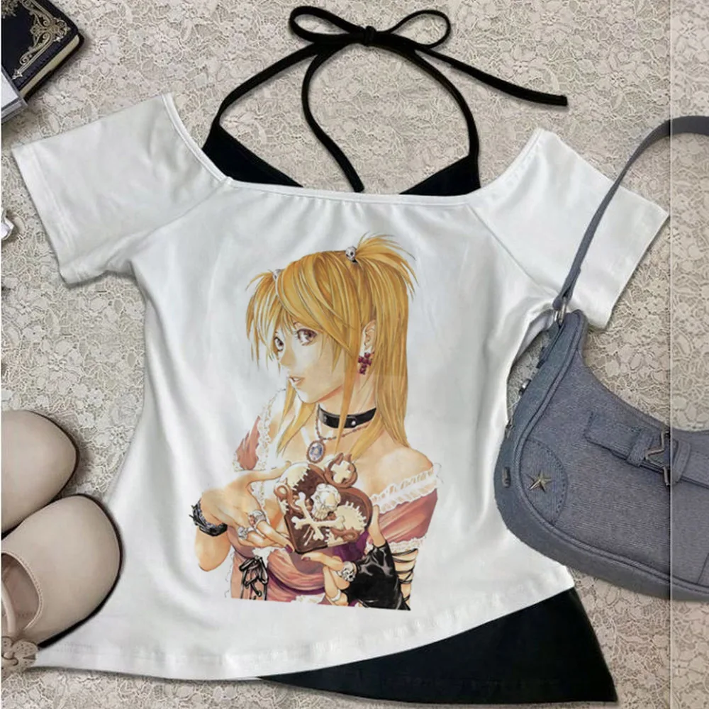 Death Note crop top women goth cutecore gothic 2000s scene tshirt kawaii streetwear anime cheap cute
