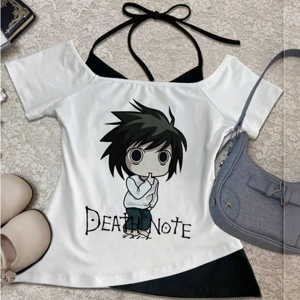 Death Note crop top women goth cutecore gothic 2000s scene tshirt kawaii streetwear anime cheap cute