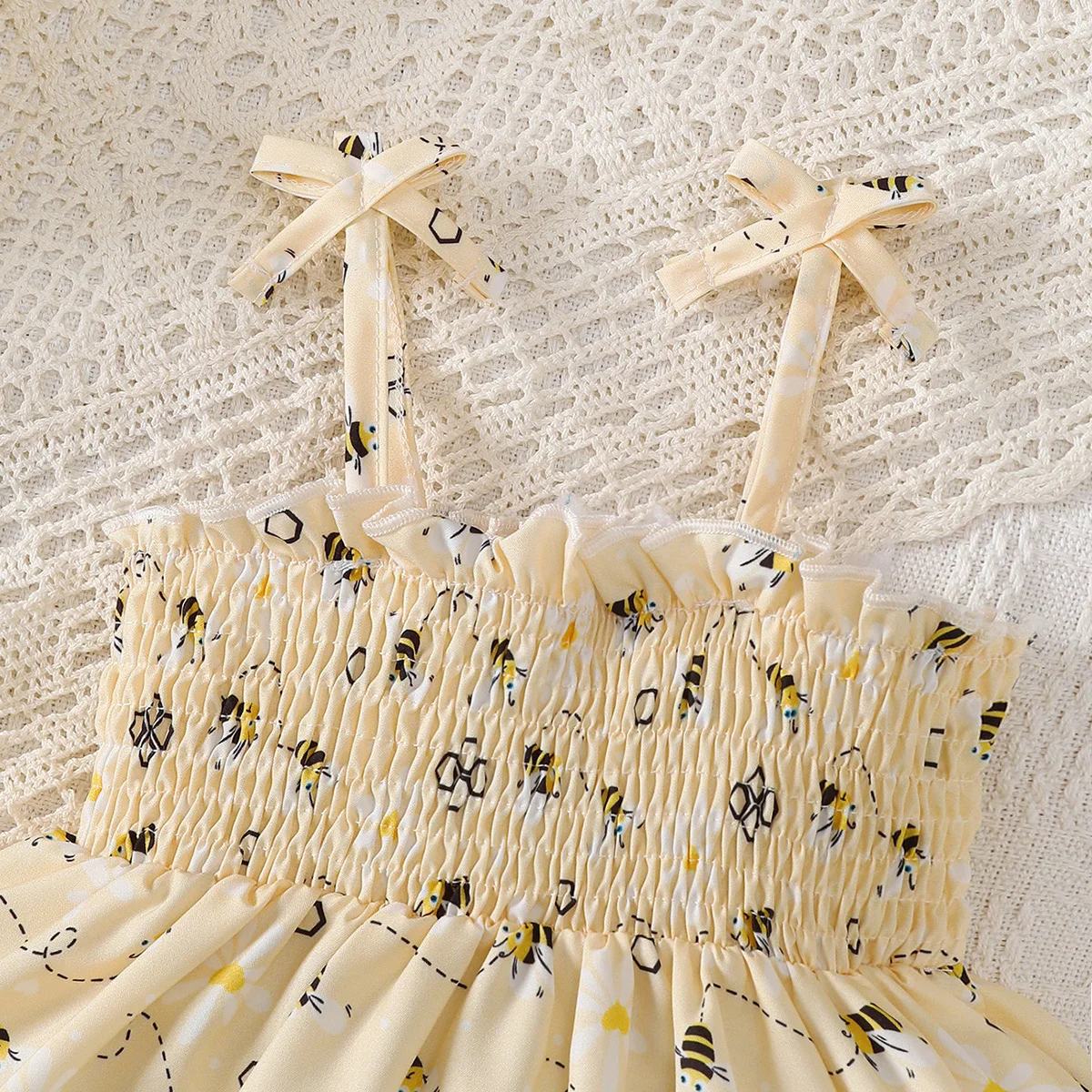 2PCS Dress Clothes Set Baby Girl Little Bee Printed Camisole Dress+Headband Summer Fashion Cute Wear for Infant Girl 0-3 Years