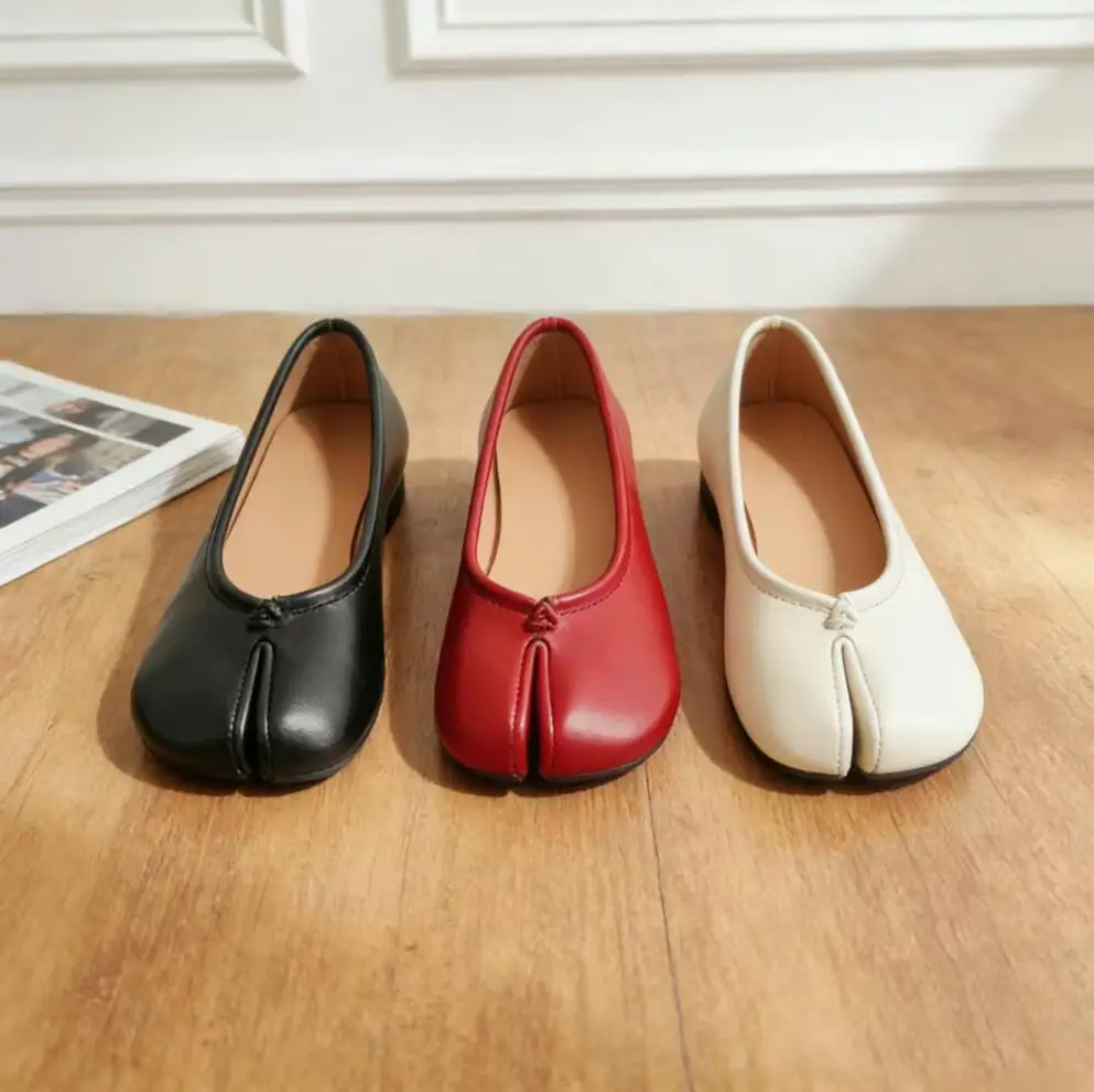Korean Style Horse-Shoe Split-Toe Ballet Shoes Women's Flat Mary Jane Shoes Slip-On Pig's Trotters Versatile Grandma Flat Loafer