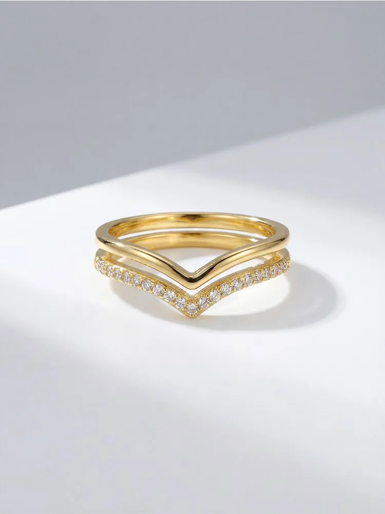 925 Sterling Silver Zircon Fashion Double-layer V Shap Ring Set For Women Engagement Wedding Luxury High Quality Fine Jewelry