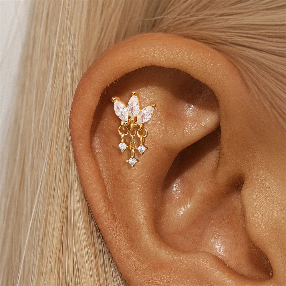 CANNER 925 Sterling Silver Hollow Lotus Flower Crown Flat Back Internal Thread Piercing Earring For Women INS Dainty Luxury