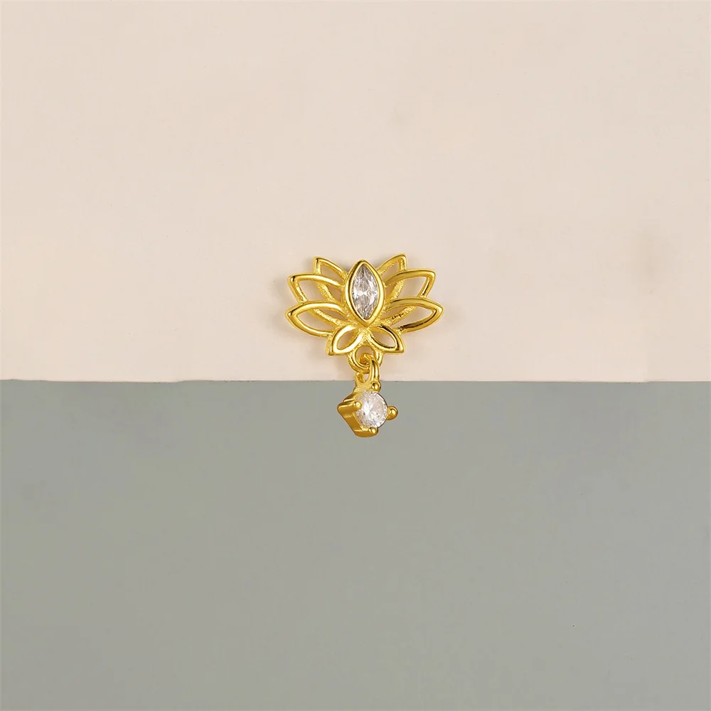 CANNER 925 Sterling Silver Hollow Lotus Flower Crown Flat Back Internal Thread Piercing Earring For Women INS Dainty Luxury