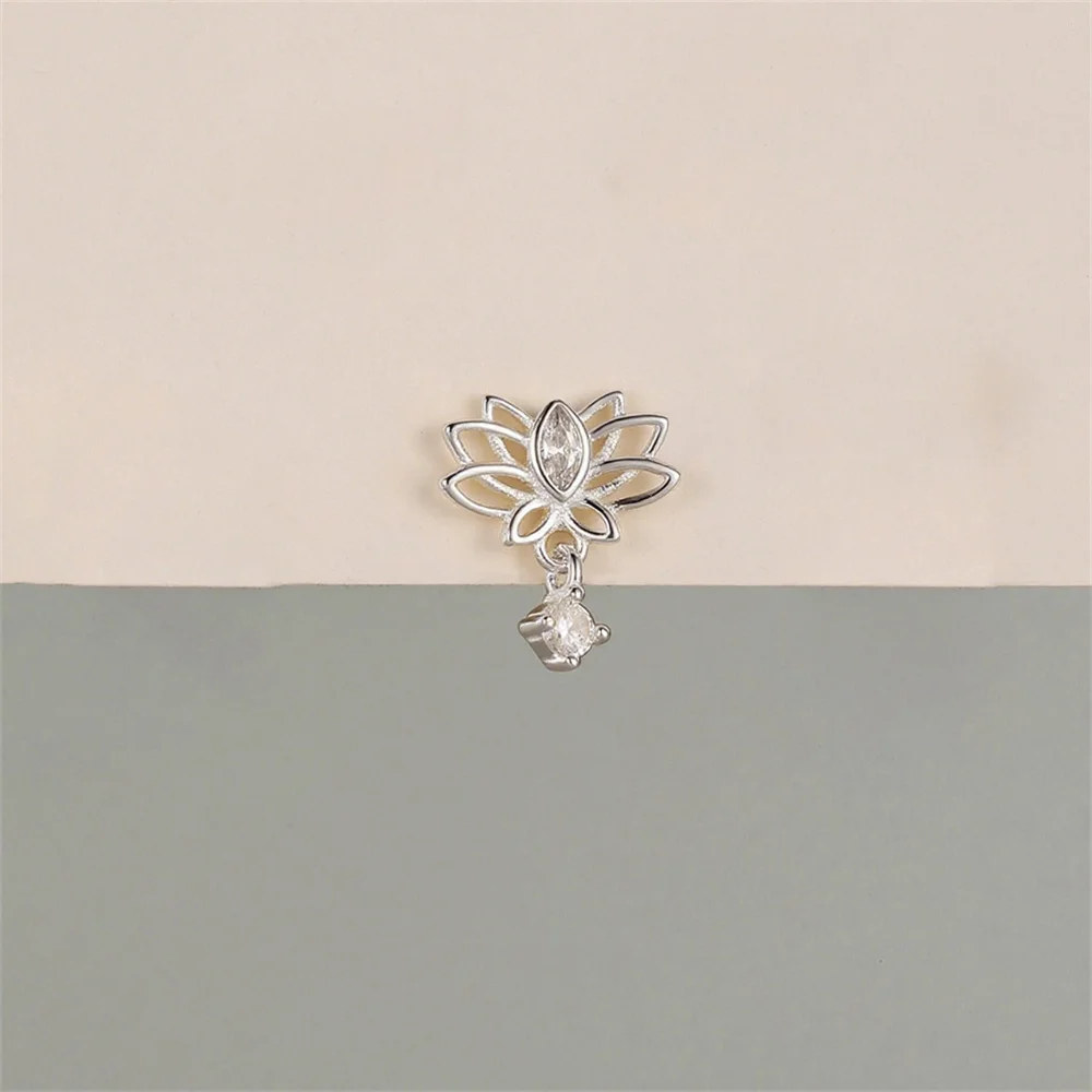 CANNER 925 Sterling Silver Hollow Lotus Flower Crown Flat Back Internal Thread Piercing Earring For Women INS Dainty Luxury