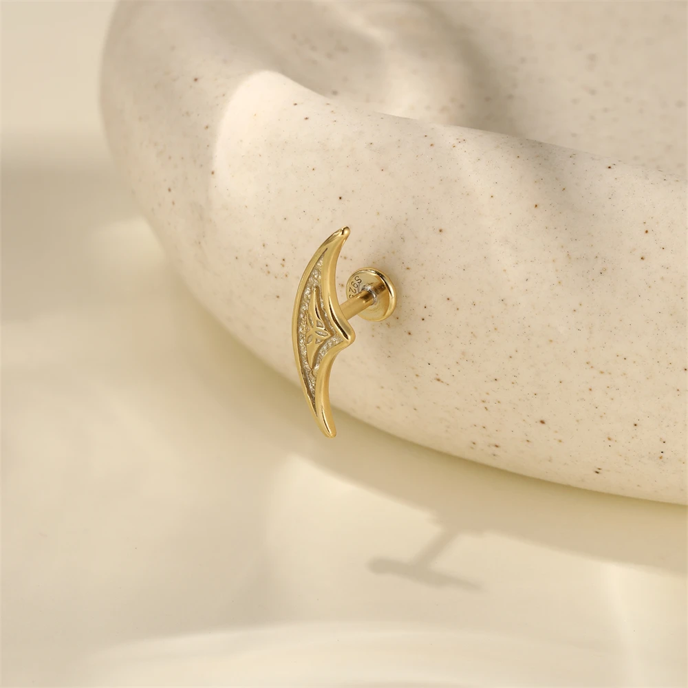 CANNER 925 Sterling Silver Hollow Lotus Flower Crown Flat Back Internal Thread Piercing Earring For Women INS Dainty Luxury