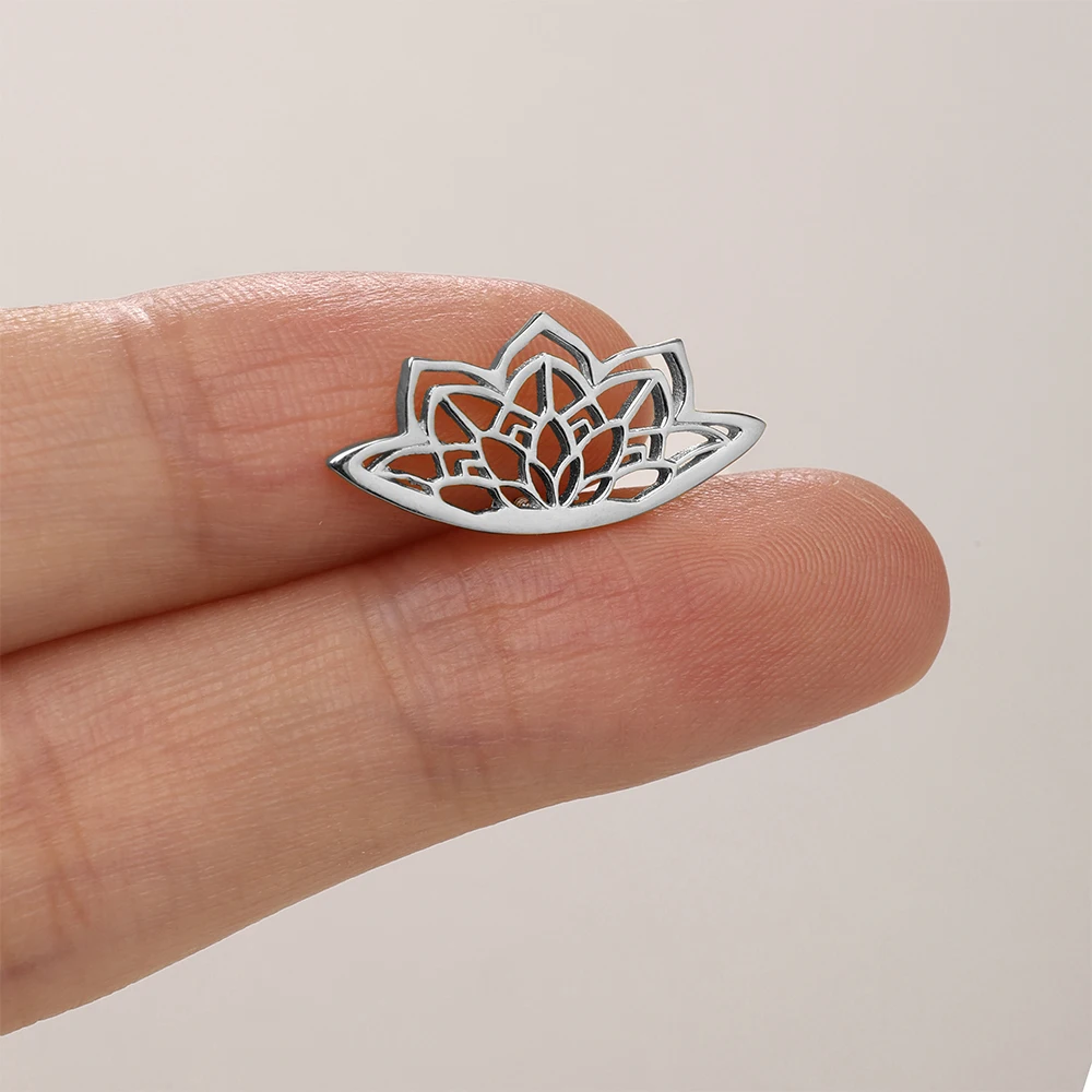 CANNER 925 Sterling Silver Hollow Lotus Flower Crown Flat Back Internal Thread Piercing Earring For Women INS Dainty Luxury